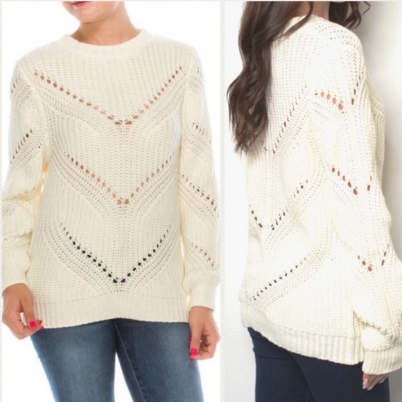 Ivory Cable Knit Sweater Size M/L - Picture 3 of 16